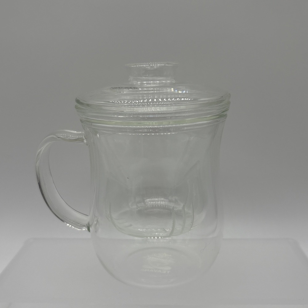 Teavana Joli Clear Glass Mug with Infuser Basket and Lid 10 oz GUC